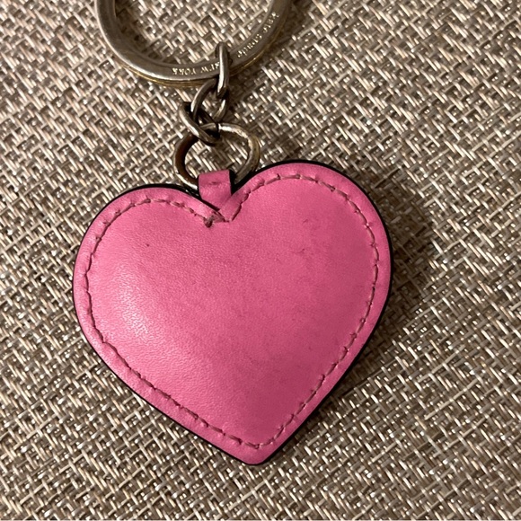 Kate Spade leather Heart with bow Key Chain Fob bag charm puffy pink gold text - Picture 3 of 4